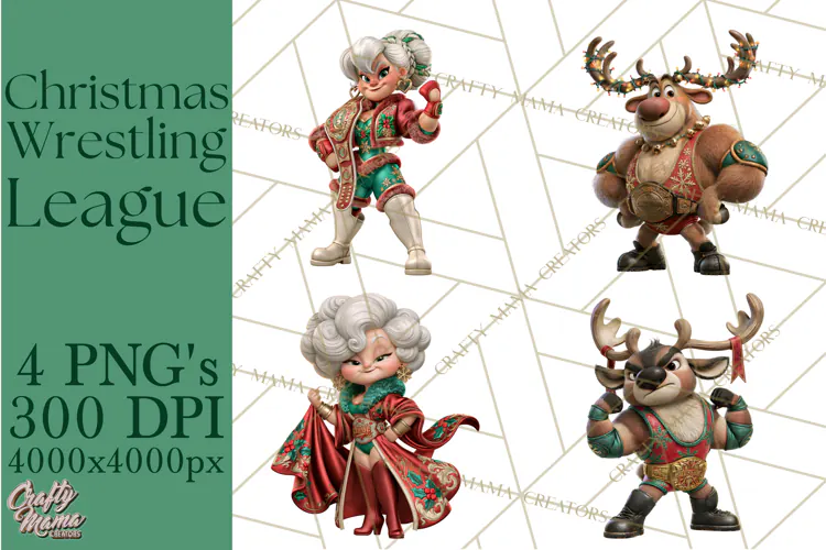 Christmas Wrestling Clipart PNG, Santa Wrestlers