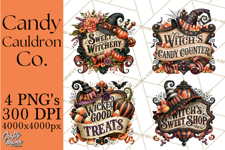 Retro Halloween Candy Shop Clipart PNG example image 1
