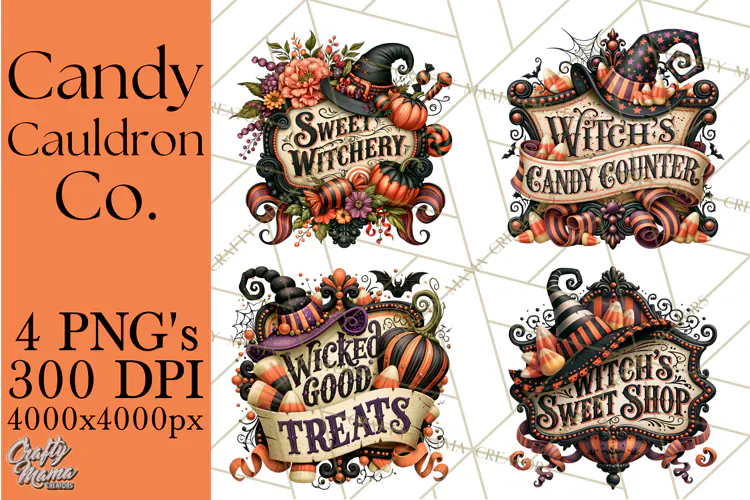 Retro Halloween Candy Shop Clipart PNG