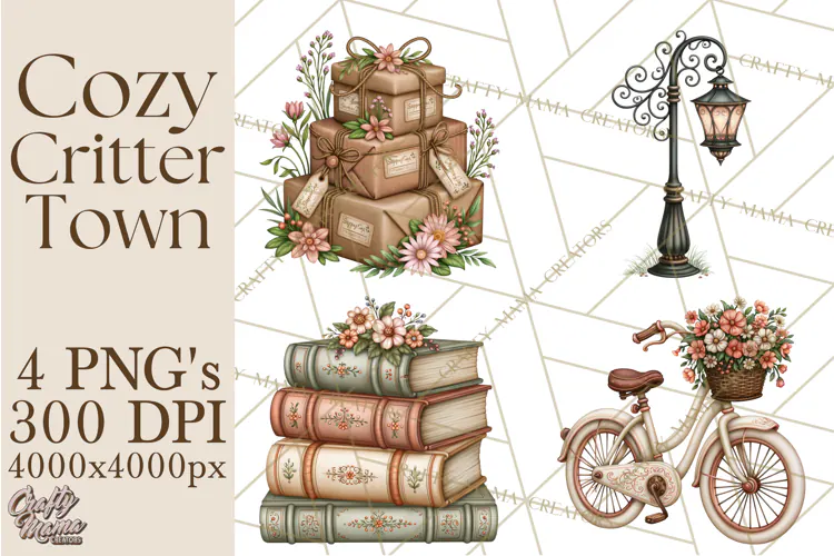 Cozy Critter Town Clipart PNG, Cottage Animal Town