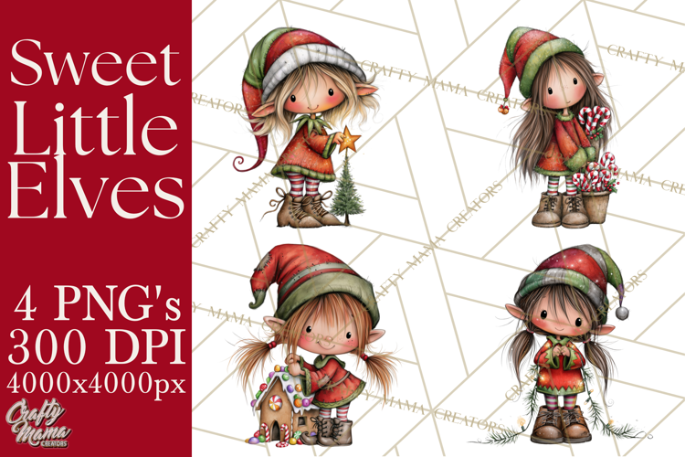Sweet Little Christmas Elves PNG, Cute Holiday Elf Clip Art