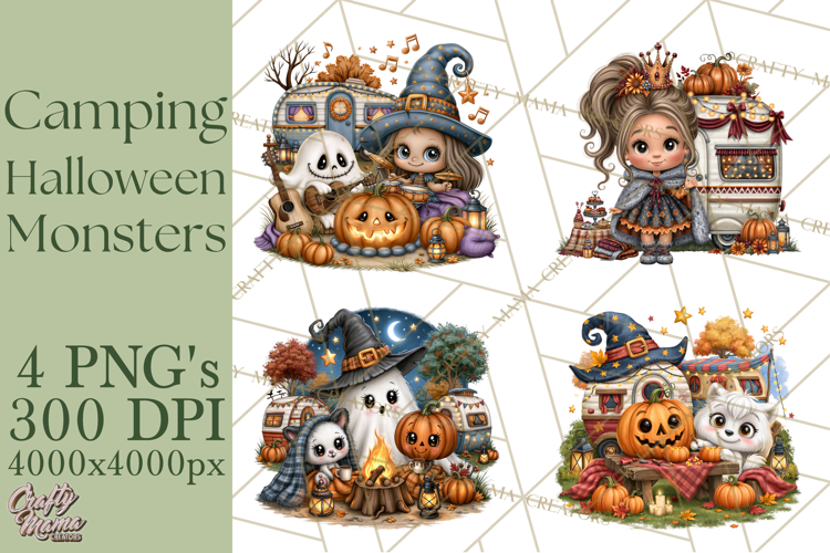 Halloween Camper Clipart PNG Cute Spooky Monsters