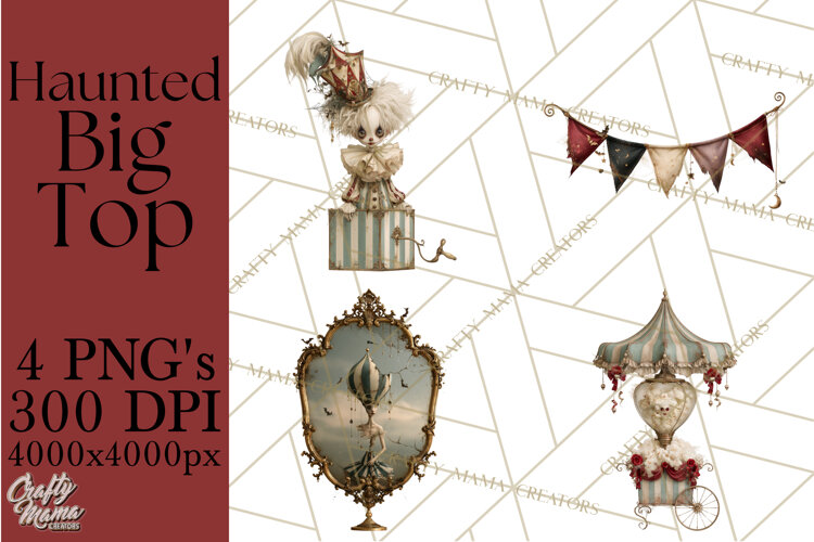 Haunted Circus Clipart PNG, Spooky Halloween Clowns example image 1