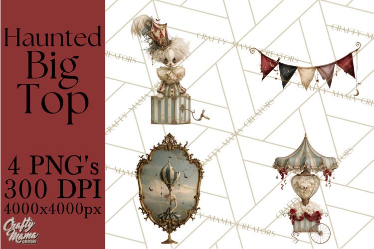 Haunted Circus Clipart PNG, Spooky Halloween Clowns