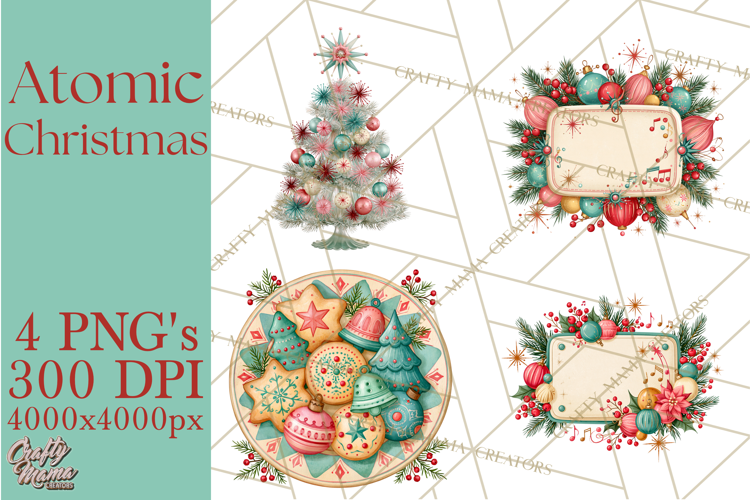 Atomic Age Christmas Clipart PNG, Retro 1950's Winter Decor