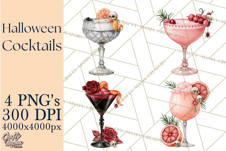 Halloween Cocktails Clipart PNG, Spooky Drinks