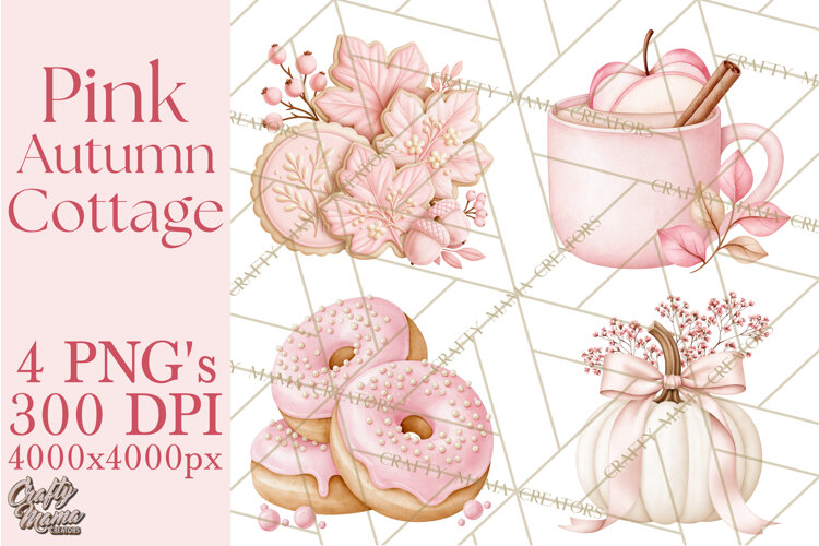 Pink Autumn Cottage Clipart PNG example image 1
