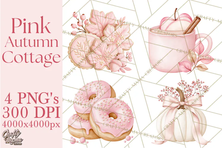 Pink Autumn Cottage Clipart PNG