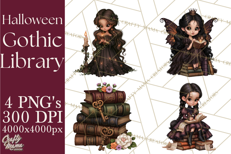 Gothic Library Clipart PNG, Halloween Book Lover