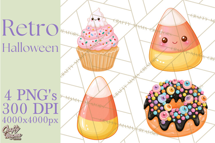 Retro Halloween Graphics, Pastel Spooky PNG, Retro Clip Art example image 1