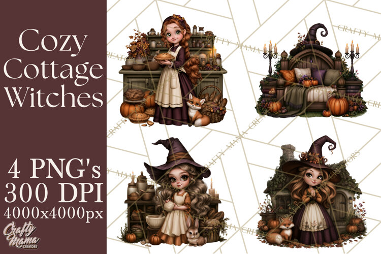 Cozy Cottage Witch PNG, Halloween Clipart example image 1
