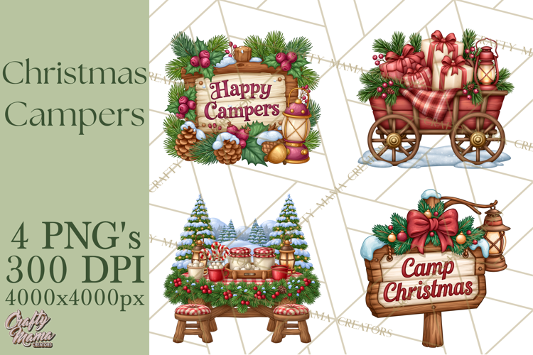 Christmas Camper Clipart PNG Vintage Holiday Camping