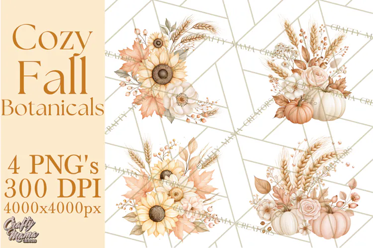 Fall Harvest Florals Clipart PNG, Autumn Floral Designs