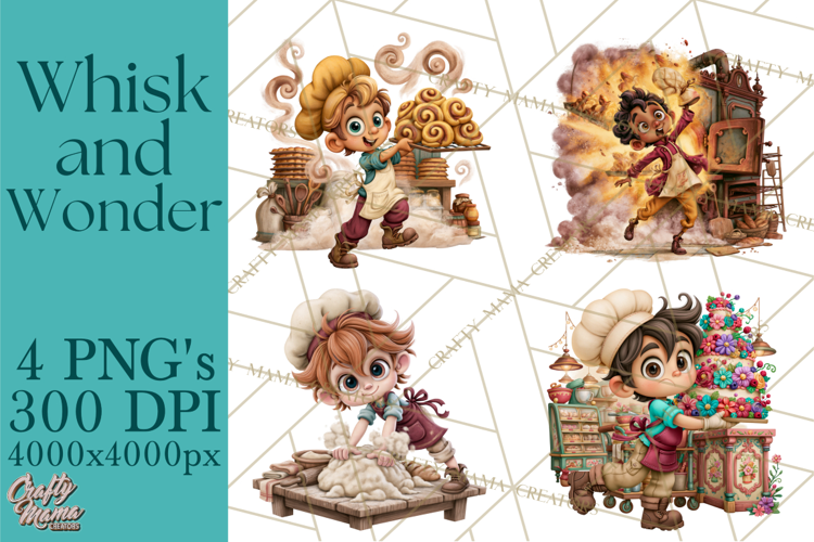 Whimsical Bakery Girls & Boys PNG Clipart, Baker Characters