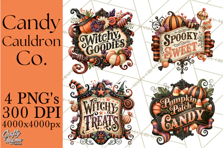 Retro Halloween Candy Shop Clipart PNG