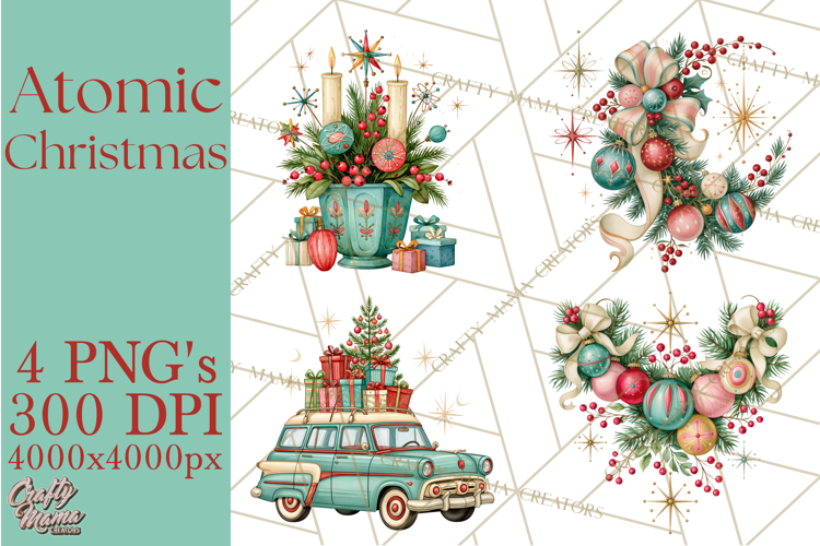 Atomic Age Christmas Clipart PNG, Retro 1950's Winter Decor