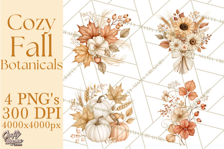 Fall Harvest Florals Clipart PNG, Autumn Floral Designs example image 1