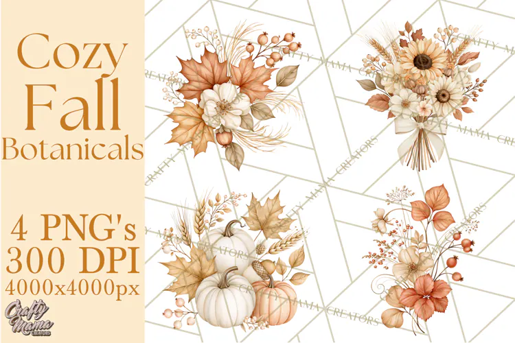 Fall Harvest Florals Clipart PNG, Autumn Floral Designs