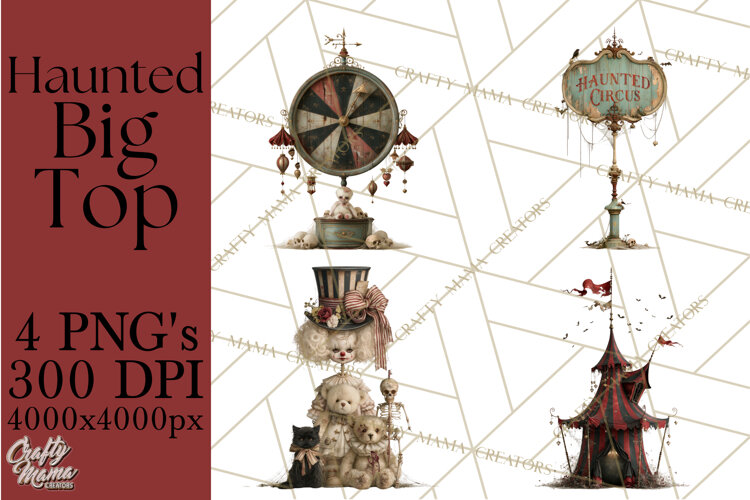 Haunted Circus Clipart PNG, Spooky Halloween Clowns example image 1