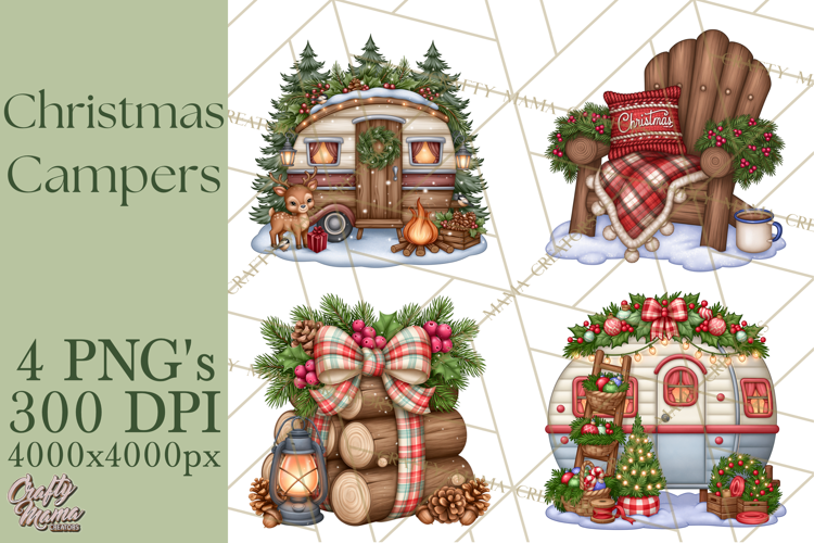 Christmas Camper Clipart PNG Vintage Holiday Camping