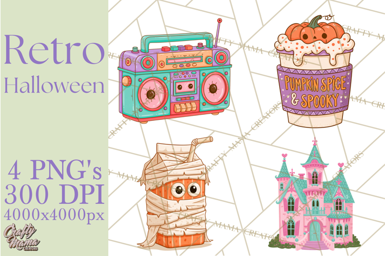 Retro Halloween Graphics, Pastel Spooky PNG, Retro Clip Art