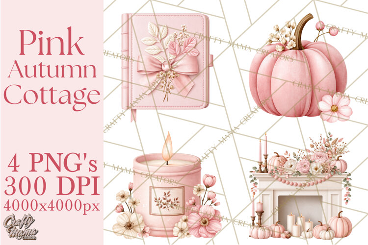 Pink Autumn Cottage Clipart PNG example image 1