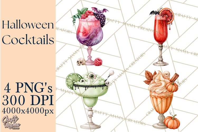 Halloween Cocktails Clipart PNG, Spooky Drinks example image 1