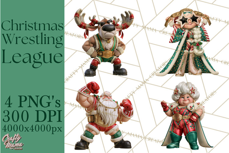 Christmas Wrestling Clipart PNG, Santa Wrestlers example image 1