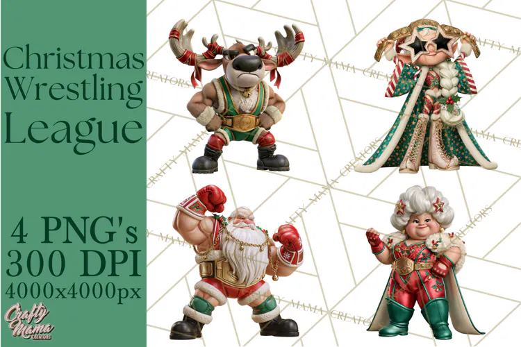 Christmas Wrestling Clipart PNG, Santa Wrestlers