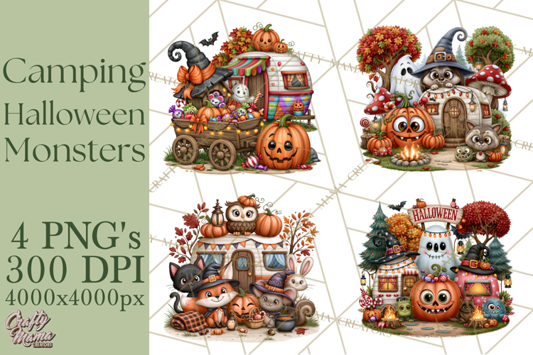 Halloween Camper Clipart PNG Cute Spooky Monsters