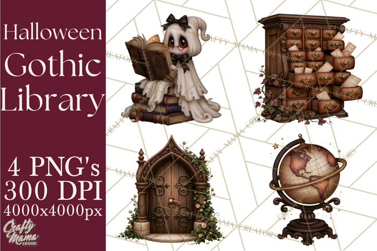Gothic Library Clipart PNG, Halloween Book Lover