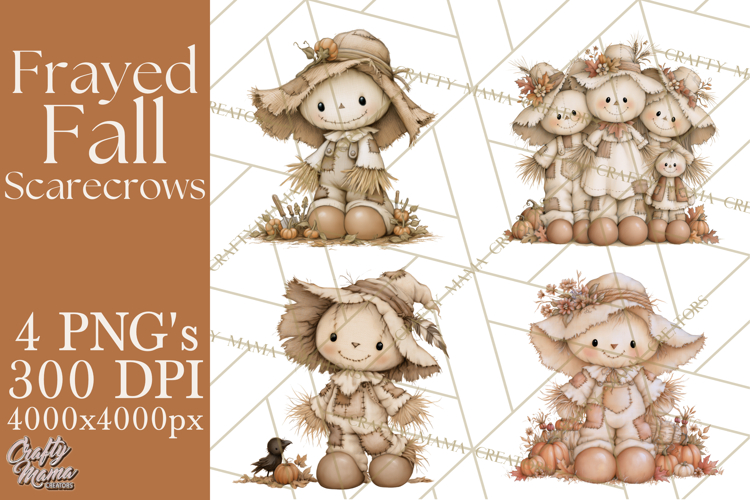 Frayed Fall Scarecrows PNG, Halloween Clipart