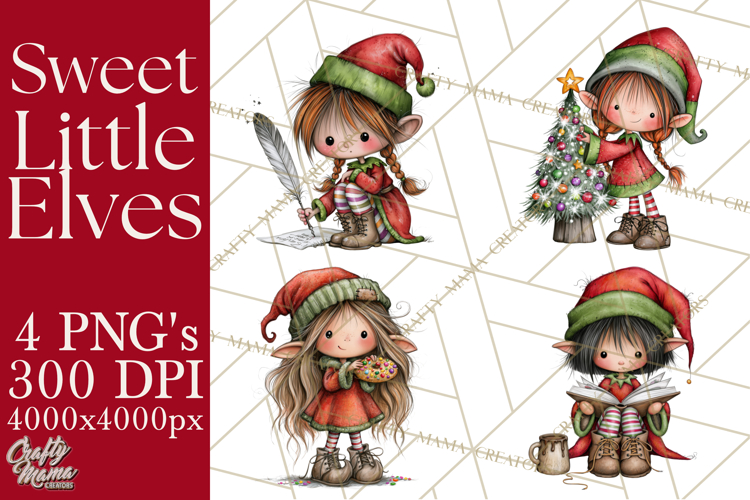 Sweet Little Christmas Elves PNG, Cute Holiday Elf Clip Art