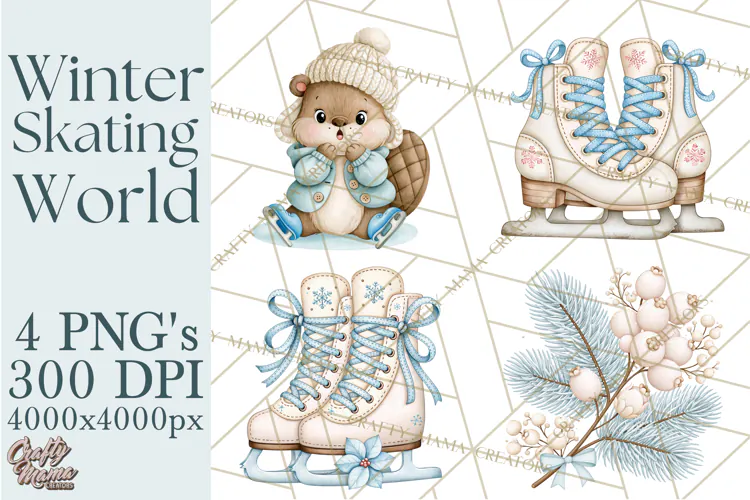 Winter Skating World Animals PNG