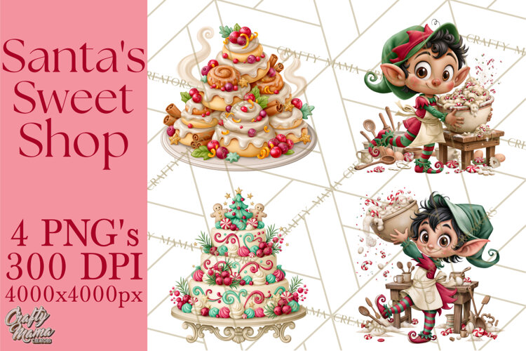 Christmas Bakery PNG Clipart, Santa & Elf Characters, Baker example image 1