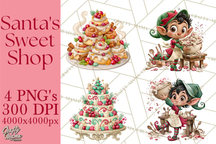 Christmas Bakery PNG Clipart, Santa & Elf Characters, Baker