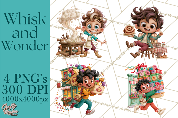 Whimsical Bakery Girls & Boys PNG Clipart, Baker Characters