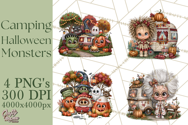 Halloween Camper Clipart PNG Cute Spooky Monsters