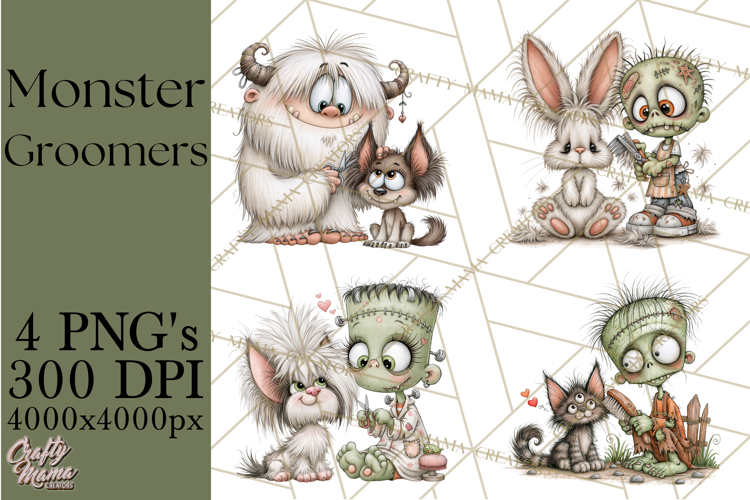 Monster Pet Groomers Halloween Clipart PNG