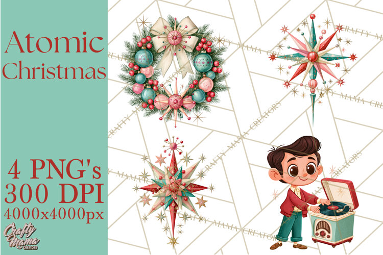 Atomic Age Christmas Clipart PNG, Retro 1950's Winter Decor example image 1