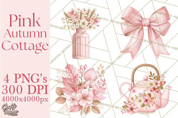 Pink Autumn Cottage Clipart PNG