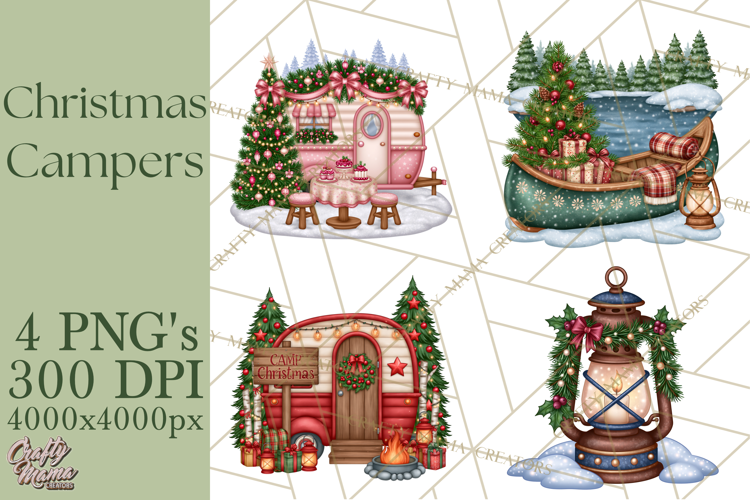 Christmas Camper Clipart PNG Vintage Holiday Camping