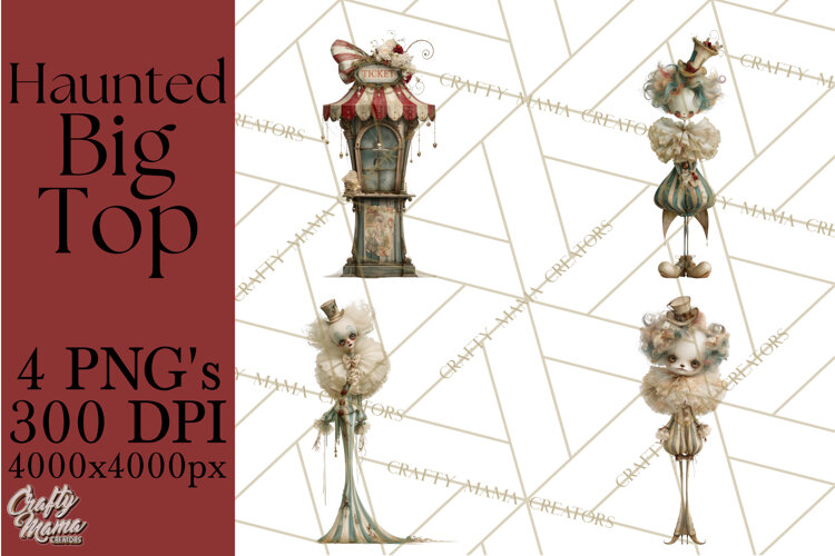 Haunted Circus Clipart PNG, Spooky Halloween Clowns example image 1
