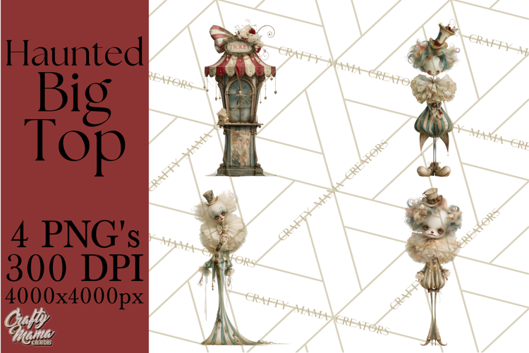 Haunted Circus Clipart PNG, Spooky Halloween Clowns