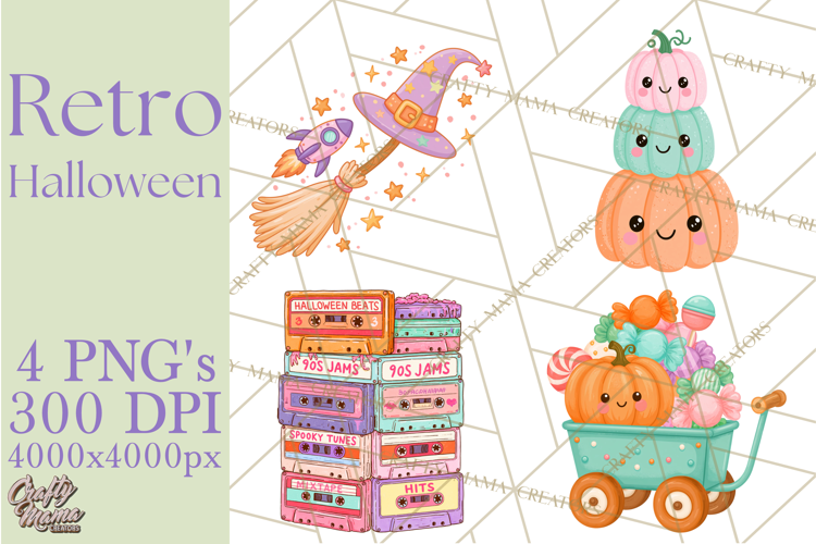 Retro Halloween Graphics, Pastel Spooky PNG, Retro Clip Art