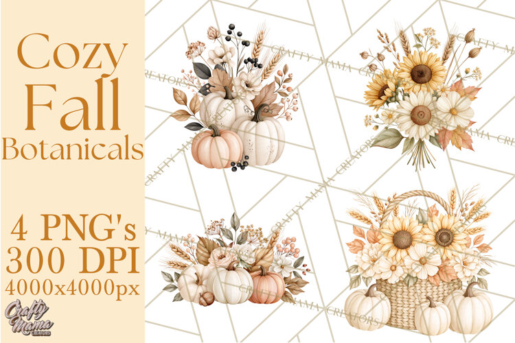 Fall Harvest Florals Clipart PNG, Autumn Floral Designs example image 1