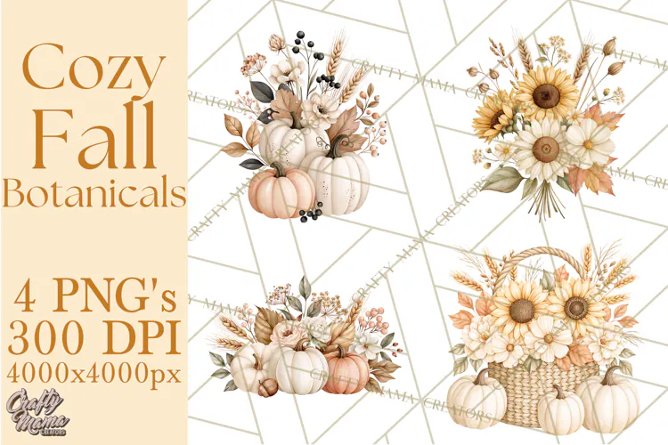 Fall Harvest Florals Clipart PNG, Autumn Floral Designs