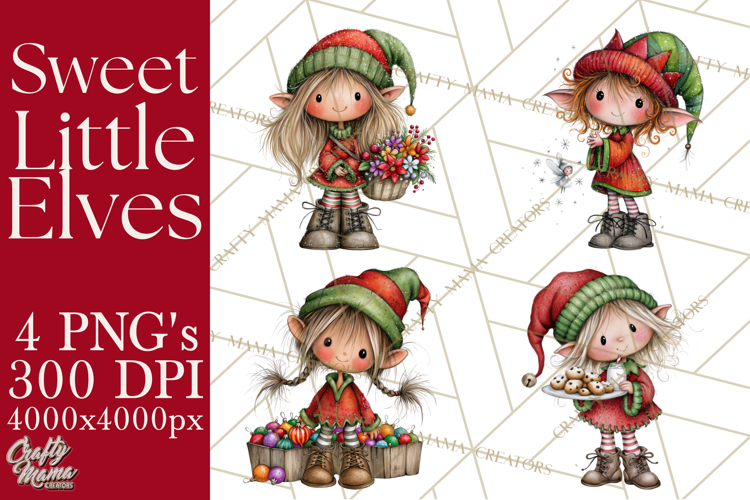 Sweet Little Christmas Elves PNG, Cute Holiday Elf Clip Art