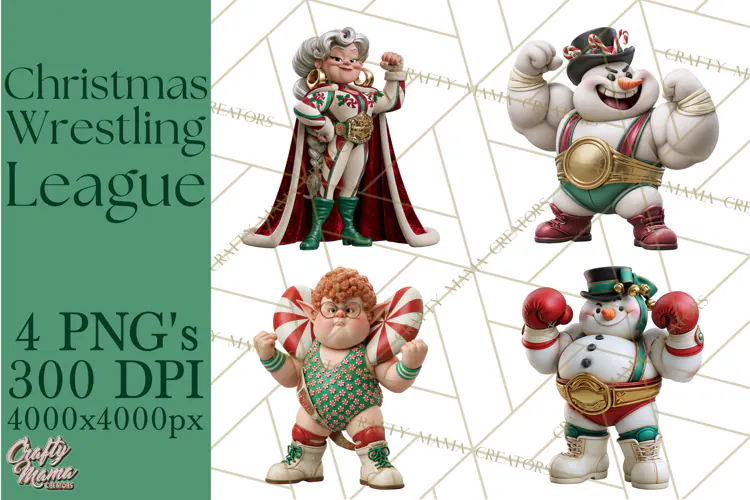 Christmas Wrestling Clipart PNG, Santa Wrestlers