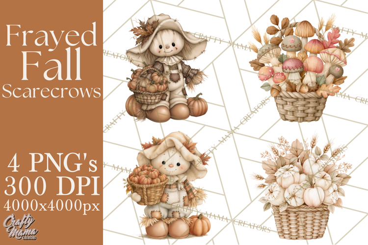 Frayed Fall Scarecrows PNG, Halloween Clipart